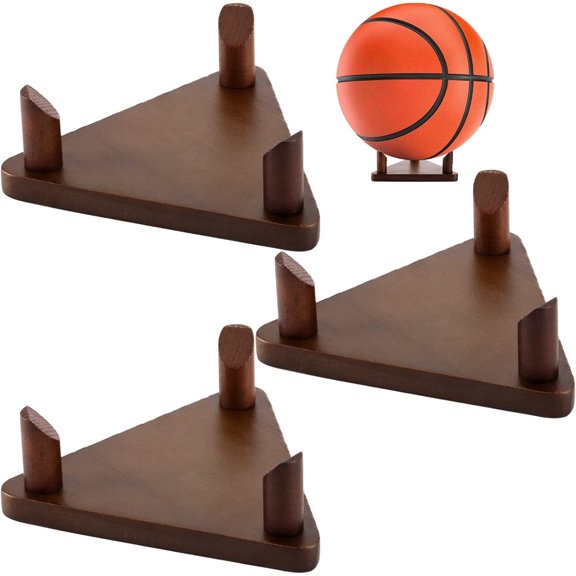 3 Pack Wooden Ball Stand Holder Ball Display Stand For Football Basketball Soccer Volleyball Rugby, Wood Sports Ball Storage Rack Trophy Autograph Memorabilia Display Cases Room Decor For Teen Boys