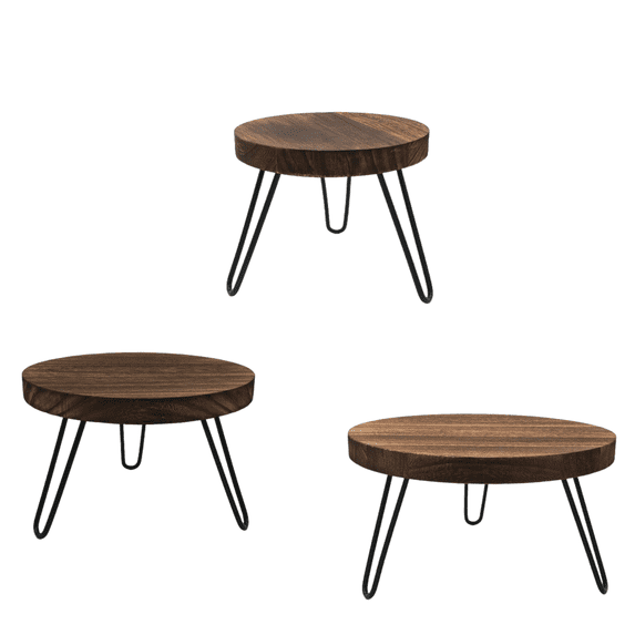 3 Pack Wooden Display Stands, 8" 10" 12" Rustic Risers with Metal Legs for Dessert Table, Party Decor, Plants & Home Display