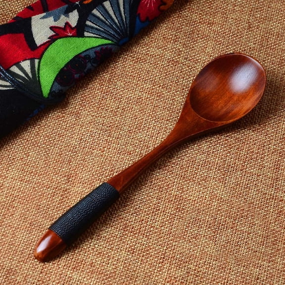 3 Pack Wooden Spoons for Eating,7 Inch Wood Soup Spoons Long Handle Spoon with Japanese Style Kitchen Utensil for Korean Food Cooking Mixing Stirring Honey Tea Soda Dessert Coconut Bowl