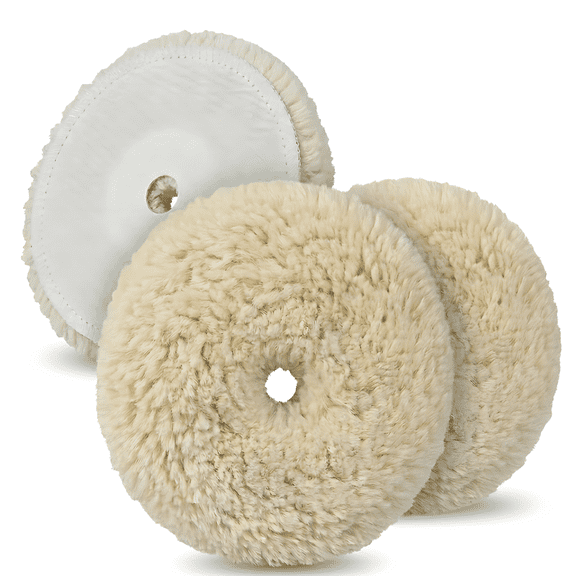 3 Pack Wool Buffing Pads 6 Inch, 100% Natural Wool Polishing Pads with Hook & Loop Backing, for Car Boat Auto Detailing, Removes Scratches Oxidation, Washable Reusable