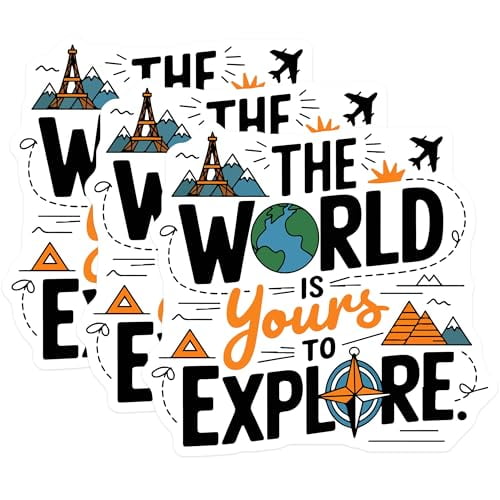 (3 Pack) World Traveler Decals - Explore Adventure - Travel The World Decal - 3 Inches On Longest Side - Easy Peel & Apply - Made in USA - 3MCS4574