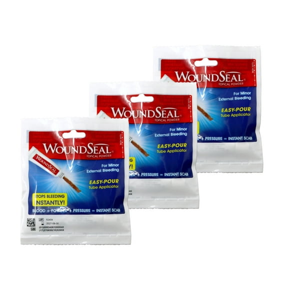 WoundSeal Topical Powder  Minor External Bleeding, Twist-Pour-Press Single-Use Application Instructions, Easy-Pour Tube Applicator, 4 Count (pack of 3)
