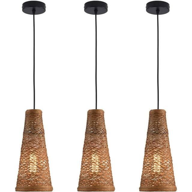 3 Pack Woven Pendant Lights Modern Boho Hanging Lamp Handwoven Woven