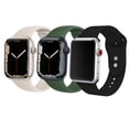 thumbnail image 1 of 3 Pack Wristbands Compatible with Apple Watch Bands 44mm 40mm 41mm 42mm 38mm 45mm Women Men,Silicone Sport Apple Wristwatches bands Replacement Strap for iWatch Series 7 6 5 4 3 2 1 SE, 1 of 8