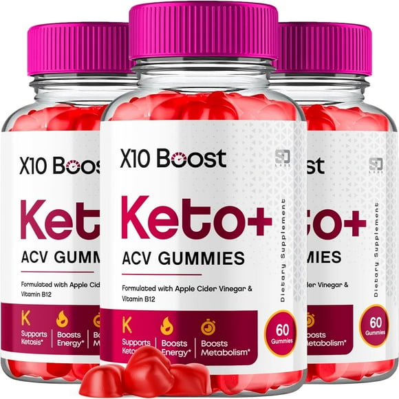 (3 Pack) X10 Boost Keto ACV Gummies -Apple Cider Vinegar Supplement for Energy & Focus - Dietary Supplement Gummies with Apple Cider Vinegar Folate Vitamin B12 B6 Beet Root (180 Gummies)