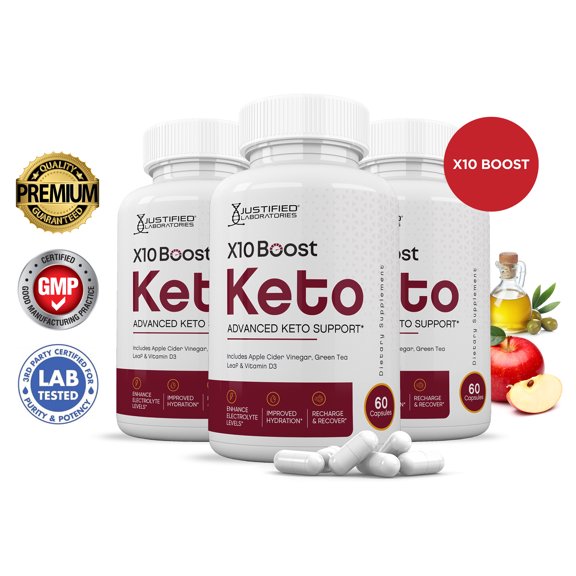 (3 Pack) X10 Boost Keto ACV Pills 1275mg Alternative to Gummies Dietary Supplement 180 Capsules