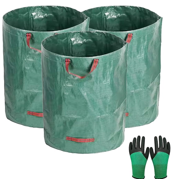 3-Pack Yard Garden Bags with Gardening Gloves, Reusable Leaf Bags, Grass Clippings, Lawn Debris Bag, Patio Trash Bin, Yard Waste Bags, Weeds Bag, Small Size