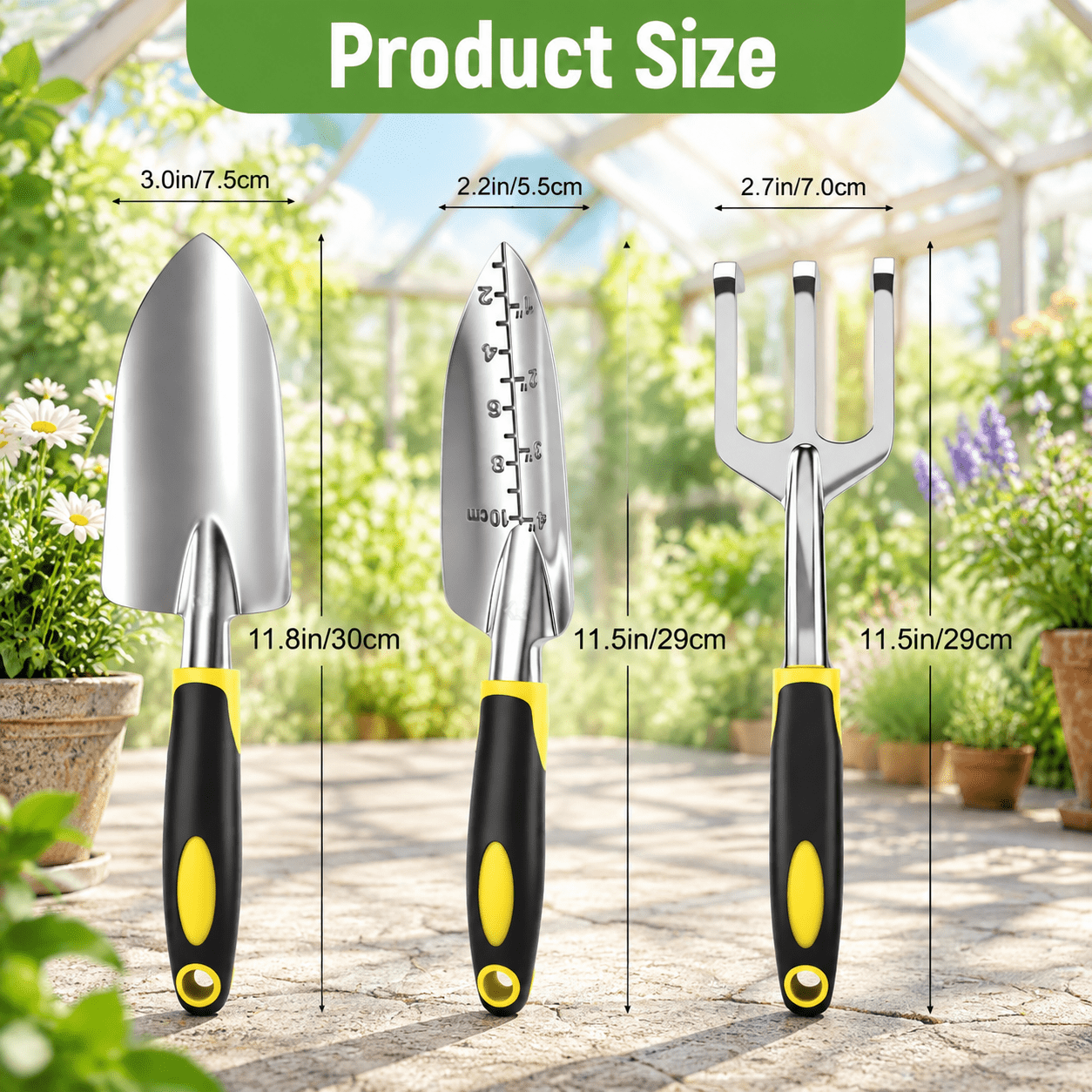 Hand Rake Tool 3 Pack Yellow Aluminum Heavy Gardening Tool Set With Hand Shovel ...