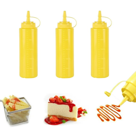 3 Pack Yellow Plastic Squeeze Bottles 8 oz Condiment Squeeze Bottles Multipurpose Squirt Bottle for Ketchup Oil Jam BBQ Sauce Dressing Grilling Crafts Syrup Dispensers