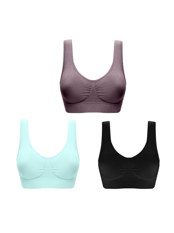 3 Pack Yoga Sports Bras for Women High Support Wireless Moisture-Wicking Breathable T-Shirt Bra