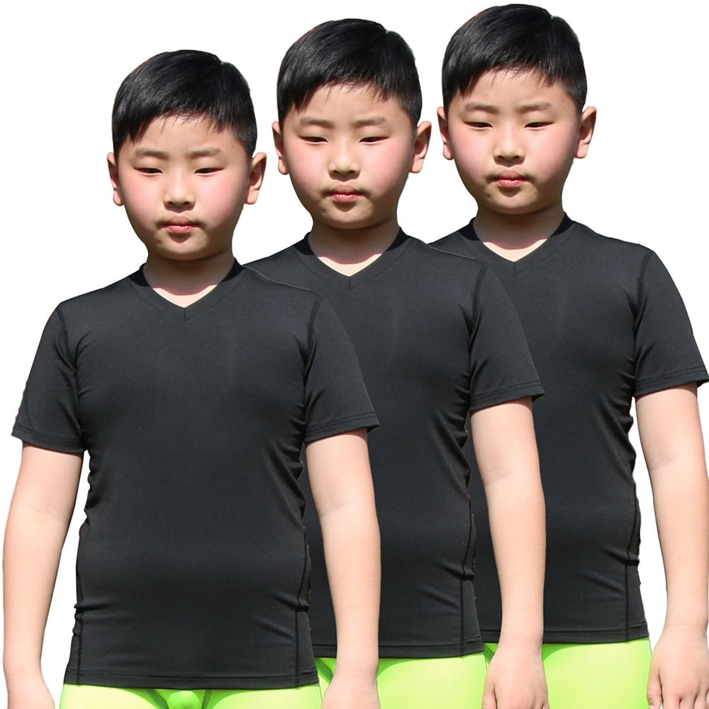 3 Pack Youth Boys Compression Shirt Athletic Short Sleeve Football