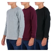 REAL ESSENTIALS 3 Pack: Youth Fleece Crew-Neck Long Sleeve Soft Pullover Sweatshirt - Boys & Girls