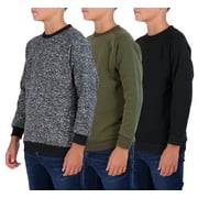 3 Pack: Youth Fleece Crew-Neck Long Sleeve Soft Pullover Sweatshirt - Boys & Girls