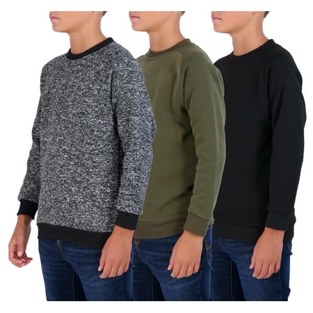 3 Pack: Youth Fleece Crew-Neck Long Sleeve Soft Pullover Sweatshirt - Boys & Girls
