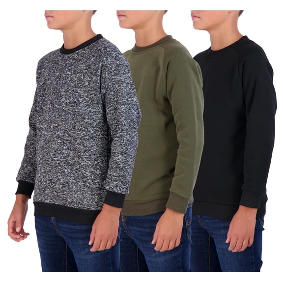 3 Pack: Youth Fleece Crew-Neck Long Sleeve Soft Pullover Sweatshirt - Boys & Girls