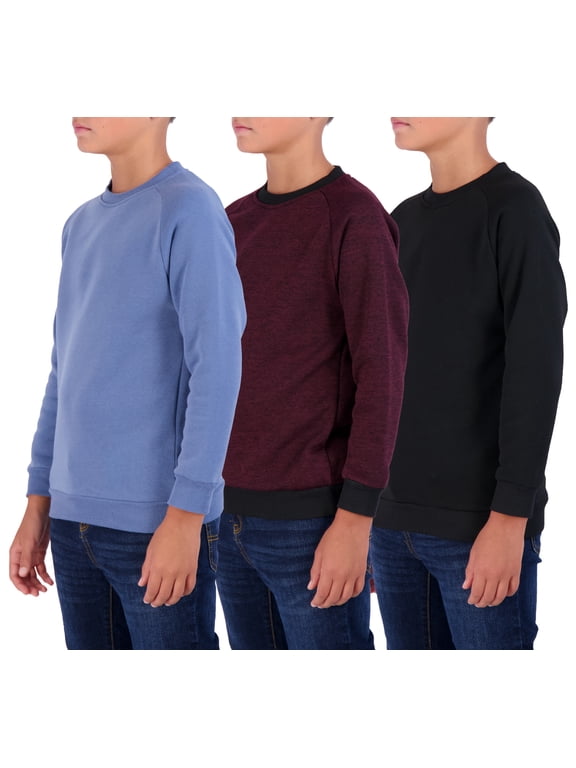 3 Pack: Youth Fleece Crew-Neck Long Sleeve Soft Pullover Sweatshirt - Boys & Girls