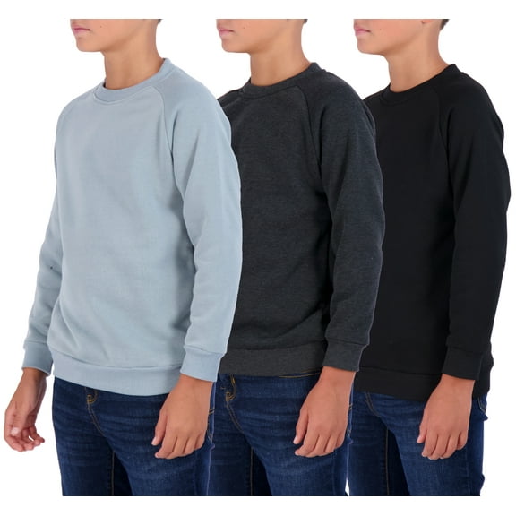 3 Pack: Youth Fleece Crew-Neck Long Sleeve Soft Pullover Sweatshirt - Boys & Girls