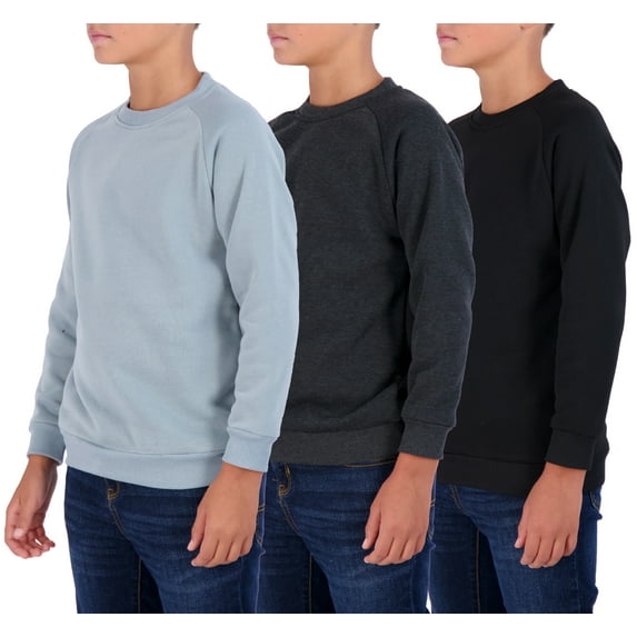 3 Pack: Youth Fleece Crew-Neck Long Sleeve Soft Pullover Sweatshirt - Boys & Girls