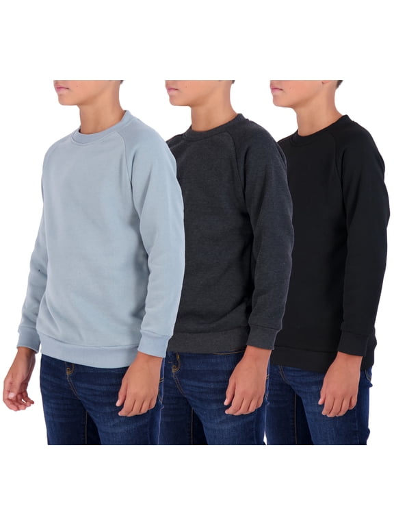 3 Pack: Youth Fleece Crew-Neck Long Sleeve Soft Pullover Sweatshirt - Boys & Girls