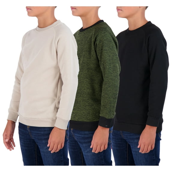 3 Pack: Youth Fleece Crew-Neck Long Sleeve Soft Pullover Sweatshirt - Boys & Girls