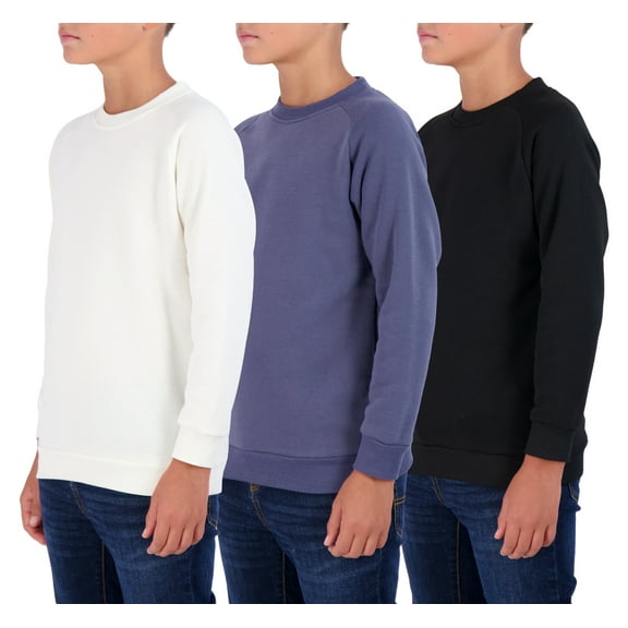 3 Pack: Youth Fleece Crew-Neck Long Sleeve Soft Pullover Sweatshirt - Boys & Girls