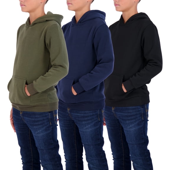 3 Pack: Youth Fleece Long Sleeve Soft Pullover Hoodie Sweatshirt - Boys & Girls