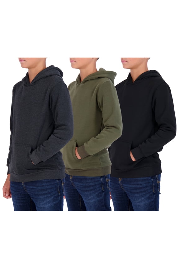 3 Pack: Youth Fleece Long Sleeve Soft Pullover Hoodie Sweatshirt - Boys & Girls