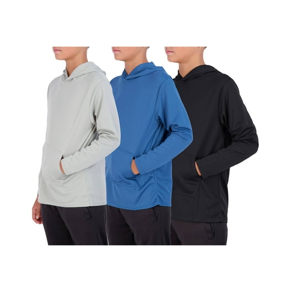 3 Pack: Youth Mesh Long Sleeve Pullover Hoodie Active Sweatshirt - Kangaroo Pocket - Boys & Girls