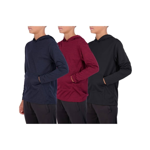 3 Pack: Youth Mesh Long Sleeve Pullover Hoodie Active Sweatshirt - Kangaroo Pocket - Boys & Girls