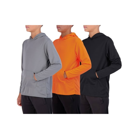 3 Pack: Youth Mesh Long Sleeve Pullover Hoodie Active Sweatshirt - Kangaroo Pocket - Boys & Girls
