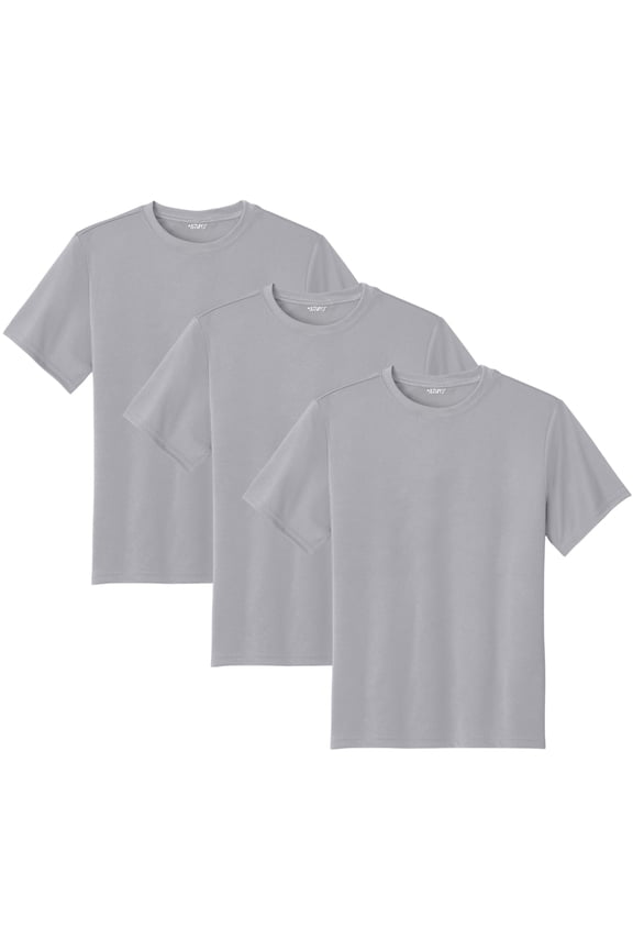 3 Pack Youth Solid Performance Military Army T-Shirts for Kids | 100% Polyester Moisture Wicking (Silver, Medium)