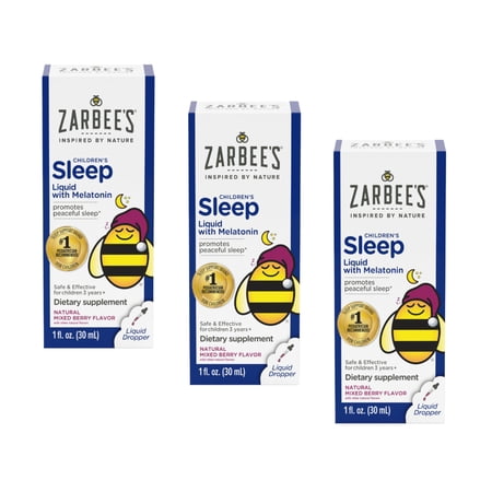 3 Pack Zarbee's Naturals Sleep Liquid With Melatonin For Children, 1 Ounce each