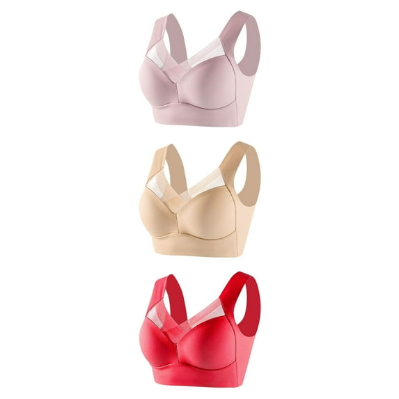 3 Pack Zenchic Bra - Seamless Sexy Push Up Wireless Bra,Posture Correcting Bra for Seniors,Plus Size Ice Silk Gathering Bra