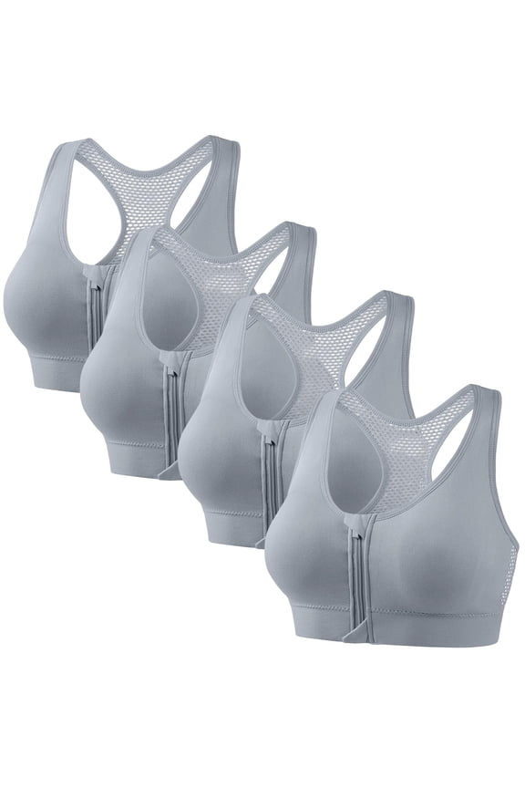 3-Pack Zip Front Sports Bra for Women Breathable Fishnet Racerback Workout High Impact Wireless Yoga Bras