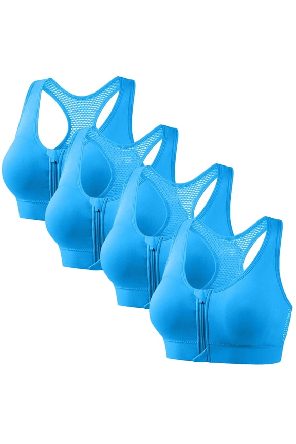 3-Pack Zip Front Sports Bra for Women Breathable Fishnet Racerback Workout High Impact Wireless Yoga Bras