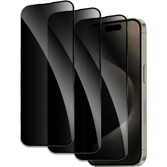 3 Pack for iPhone 15 Pro Privacy Screen Protector, 9H Anti Spy Dark Tempered Glass Screen Protector for iPhone 15 Pro, Easy Installation, Bubble Free