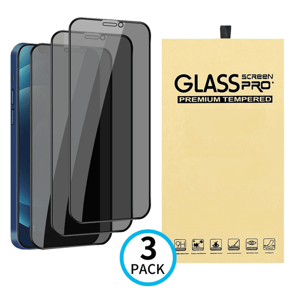 3- Pack ( iPhone 13 Pro ) Premium Privacy Tempered Glass Screen Protector, 360 Full Coverage Protection, 9H Hardness, Anti-Spy Screen Privacy, Anti-Shatter Protection, Scratch Resistant