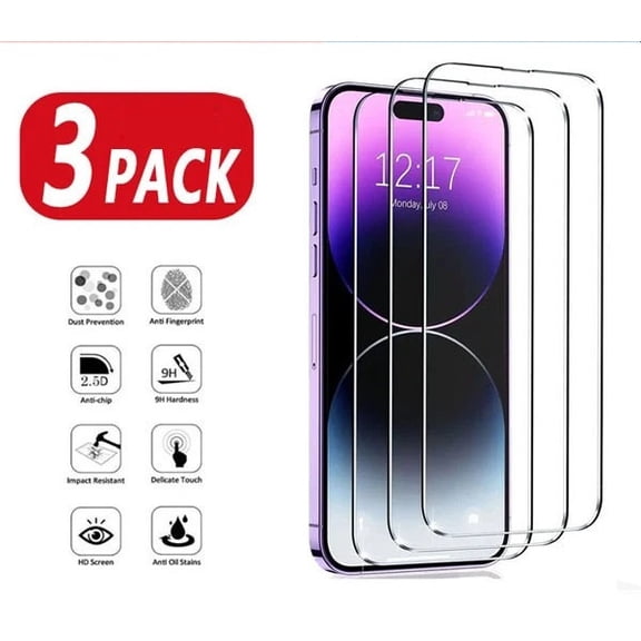 3 Pack ( iPhone 15 Pro ) HD Clear Tempered Glass Screen Protector with Full Screen Coverage, 9H Hardness, Shatterproof and Scratch Resistant Protection, Fingerprint Resistant Coating, Ultra-Thin High
