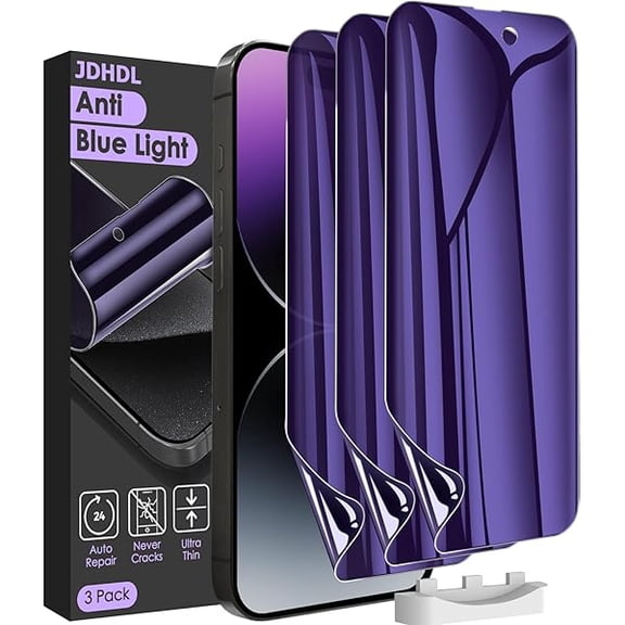 [3 Pack] for iPhone 15 Pro Max/15 Plus Privacy Screen Protector (NOT Glass), [Anti-Spy][Anti Blue Light] Soft Hydrogel Film Screen Protector for iPhone 15 Pro Max/15 Plus - Purple