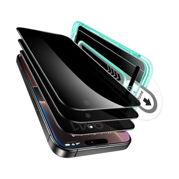 3 Pack for iPhone 16 Pro Privacy Screen Protector, Anti-spy Tempered-Glass Privacy Screen Protector with Flawless Fit Tray, Micro-Curved Edges, Case Friendly