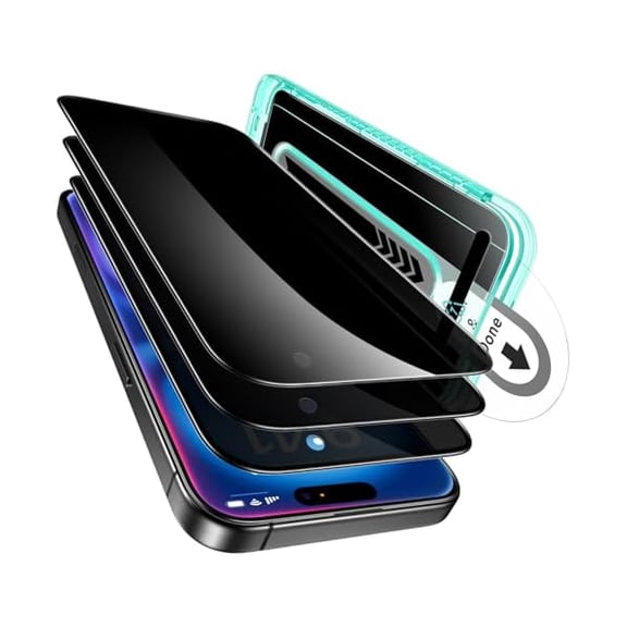 3 Pack for iPhone 16 / iPhone 15 Privacy Screen Protector, Anti-spy Tempered-Glass Privacy Screen Protector with Flawless Fit Tray, Micro-Curved Edges, Case Friendly