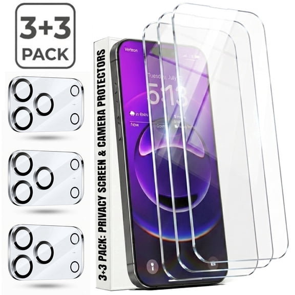 iPhone 17 Pro Max Screen Protector and Camera Lens Protector Set, 9H Tempered Glass, HD Clear, Bubble Free, Case Friendly, 3 Screen Protectors and 3 Lens Protectors