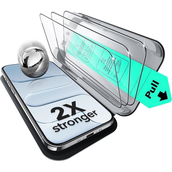3 Pack for iPhone Air Screen Protector, Military-Grade Shatterproof, 9H Hardness, Full Coverage Tempered Glass for iPhone 17 Air Screen Protector with Ultra Fit Tray
