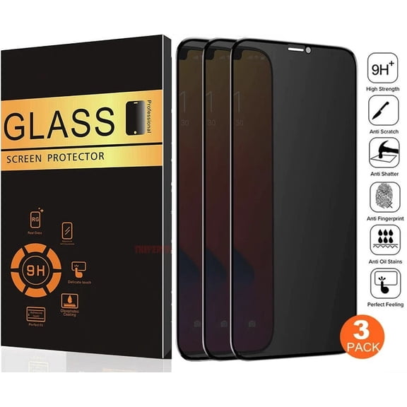 3- Pack ( iPhone X ) Premium Anti-Spy Tempered Glass Screen Protector Full Screen Coverage, 9H Toughness, Privacy Filter, Shatterproof & Scratch-Resistant Protection, 360 Protection