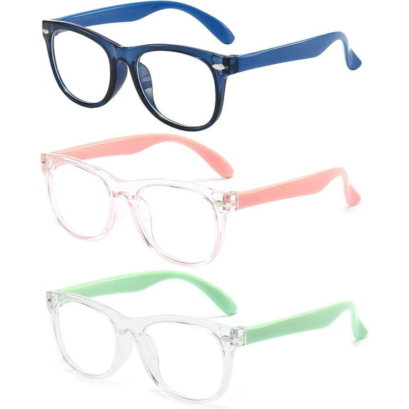 3 Pack kids Blue Light Blocking Glasses For Girls And Boys Computer Blue Light Blocking Glasses For Age 3-9 (Dark blue + Light pink +Light green)