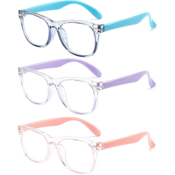 3 Pack kids Blue Light Blocking Glasses for girls boys Computer Blue Light Blocking Glasses For Age 3-9 (Light blue + Light purple + Light pink)