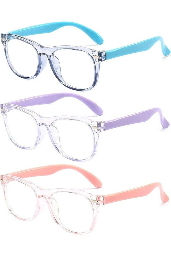 3 Pack kids Blue Light Blocking Glasses for girls boys Computer Blue Light Blocking Glasses For Age 3-9 (Light blue + Light purple + Light pink)