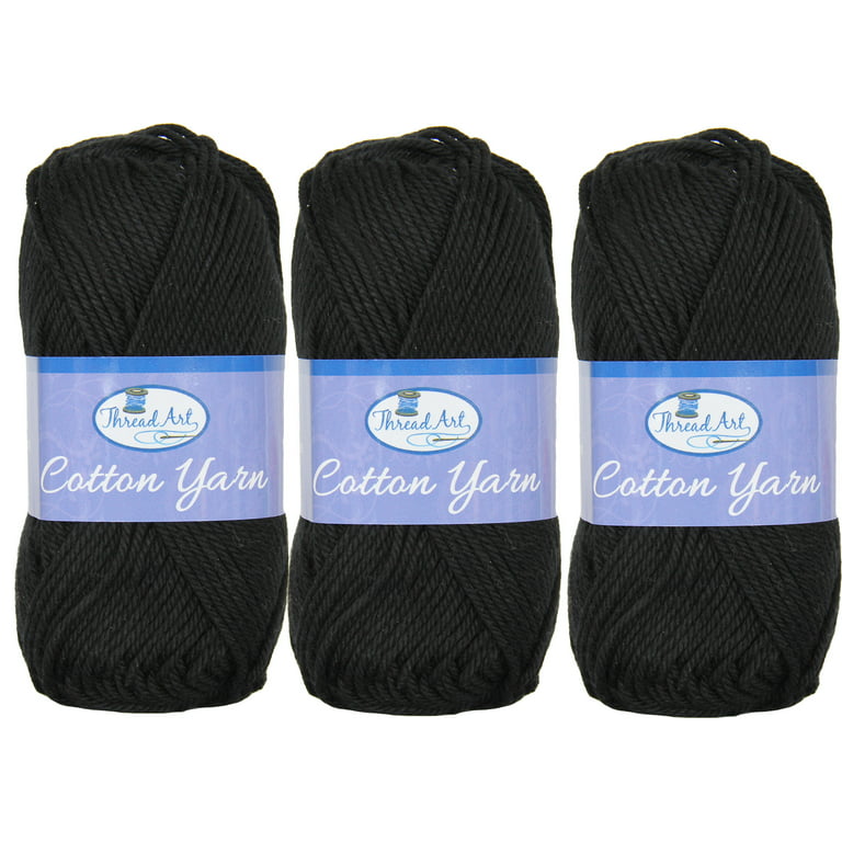 3 Pack of 100% Pure Cotton Crochet Yarn by Threadart, Black