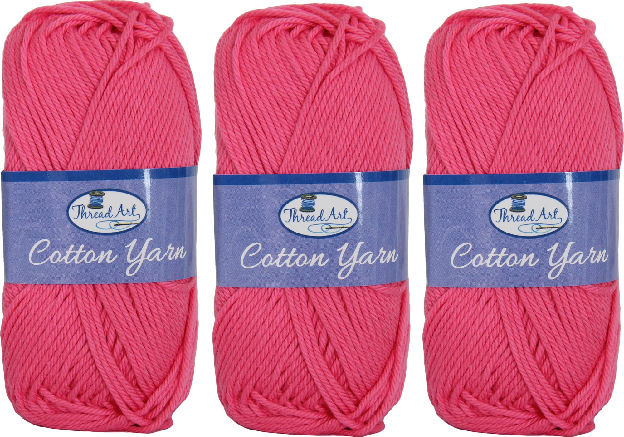 3 Pack of 100% Pure Cotton Crochet Yarn by Threadart | Natural | 50 gram  Skeins | Worsted Medium #4 Yarn | 85 yds per Skein - 30 Colors Available