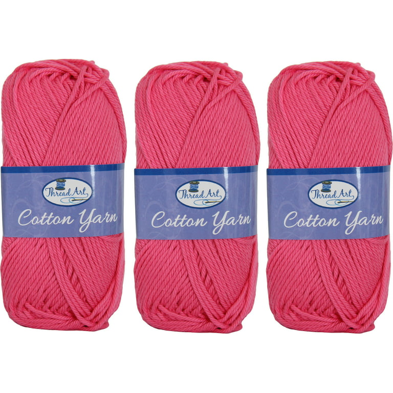 3 Pack of 100% Pure Cotton Crochet Yarn by Threadart | Hot Pink | 50 gram  Skeins | Worsted Medium #4 Yarn | 85 yds per Skein - 30 Colors Available